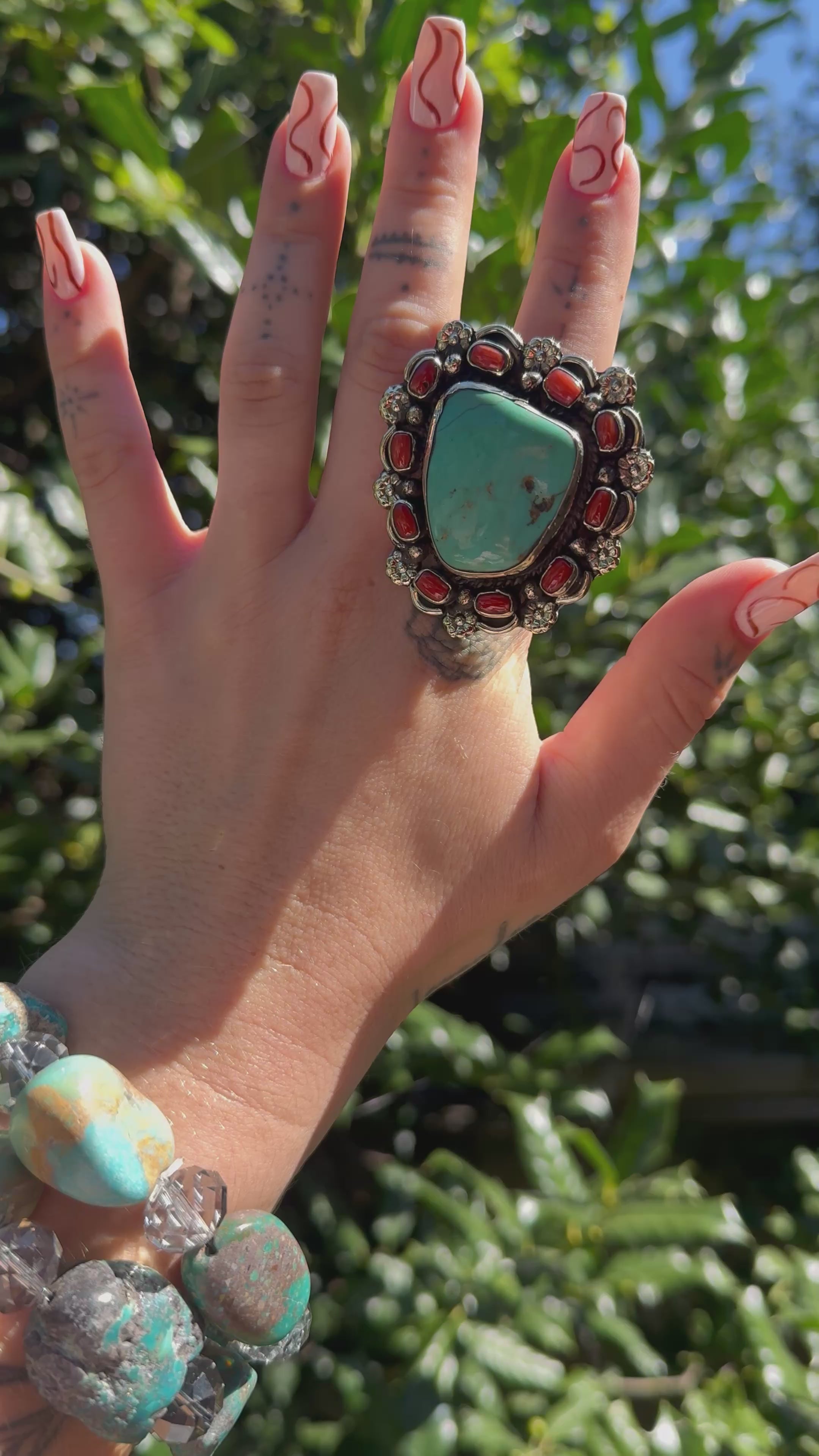 Load video: Combo 4 - Chunky Turquoise &amp; Carnelian Ring
