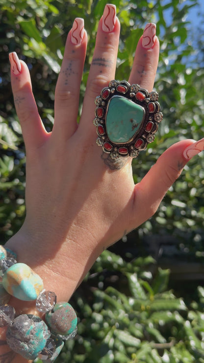 Combo 4 - Chunky Turquoise & Carnelian Ring