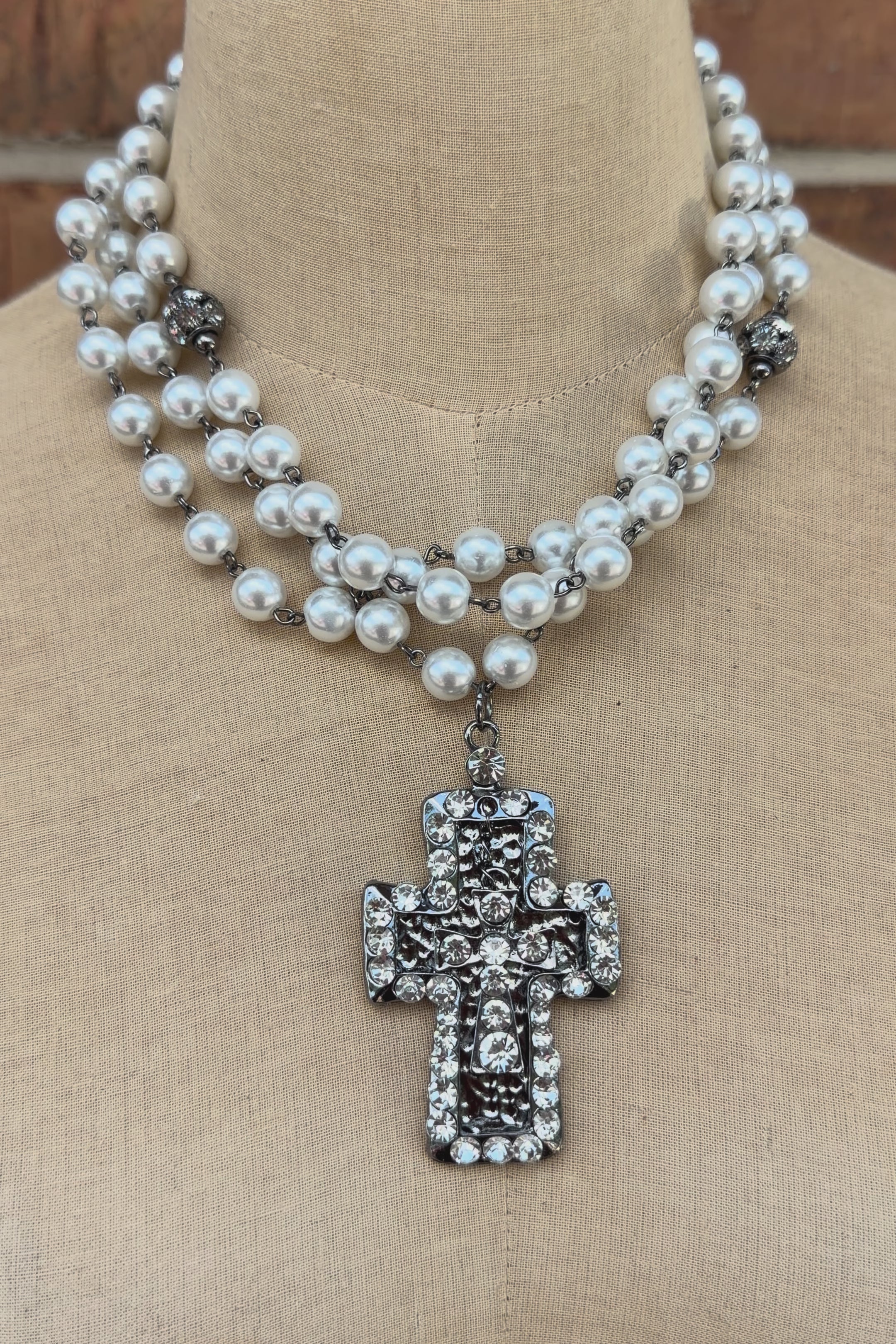 Pearls And Cross Necklace