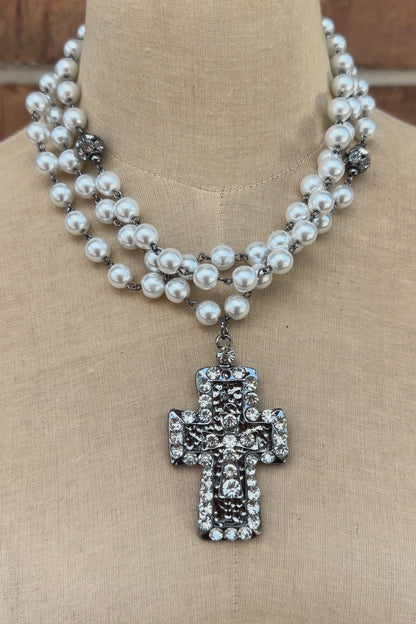 Pearls And Cross Necklace