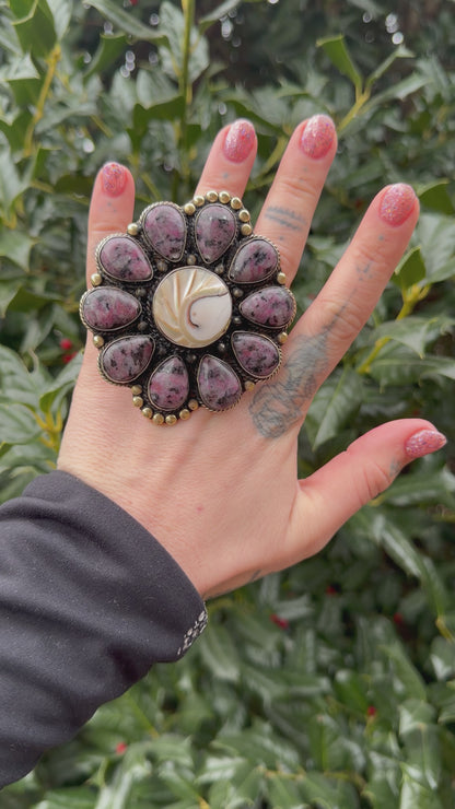 Big & Flower Purple Agate Ring