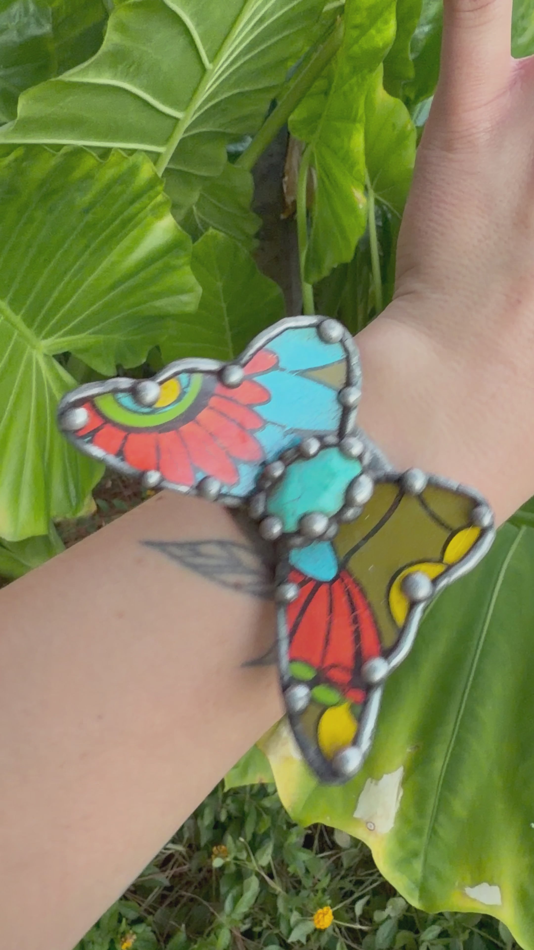 Butterfly Recycled Tin Ring or Bracelet w/ Gemstone Combo 3