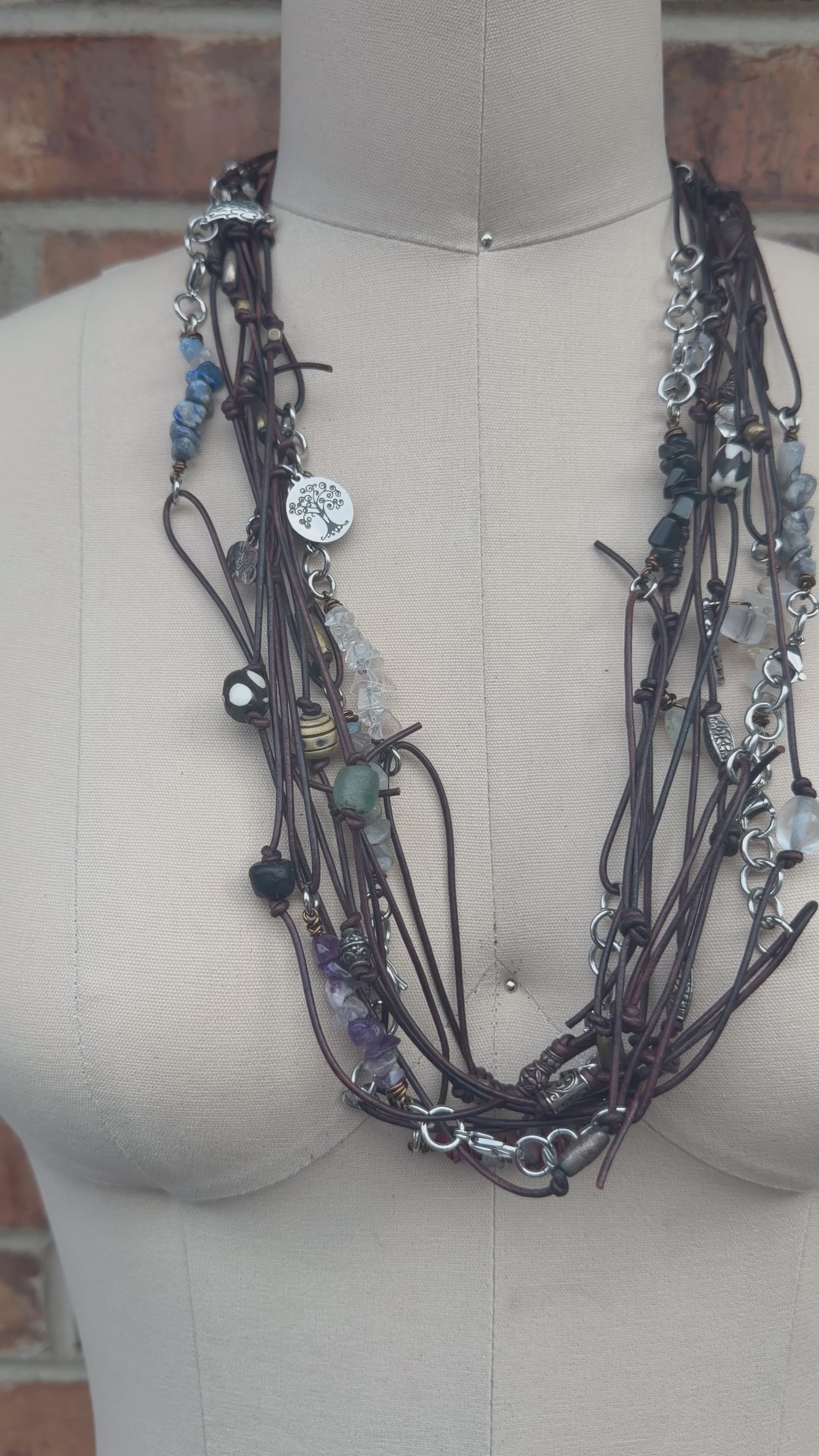 Load video: Sale Knotted Leather Wrap Bracelet/Necklace