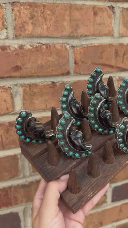 Half Moon Black and Turquoise Ring - Set B