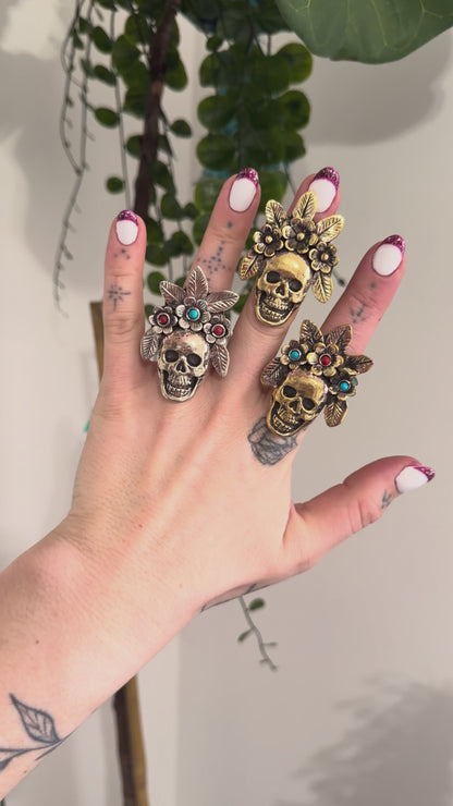 Statement Golden/Silver Sugar Skull Ring