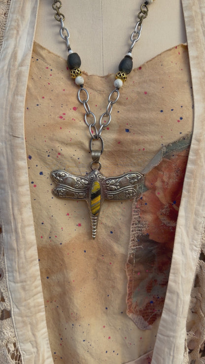 OOAK Dragonfly Flit Statement Necklace