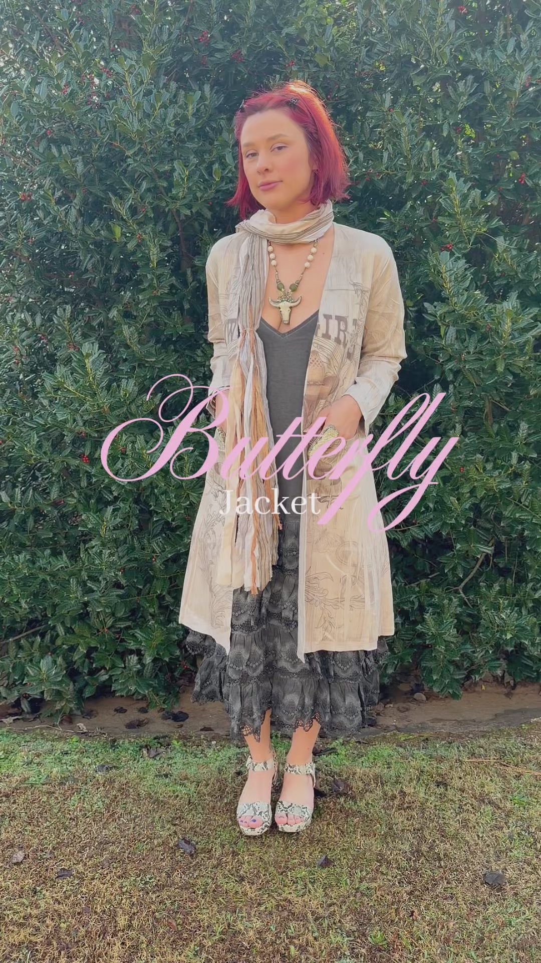 Butterfly Faux Suede Longline Jacket With Pockets  COWGIRL