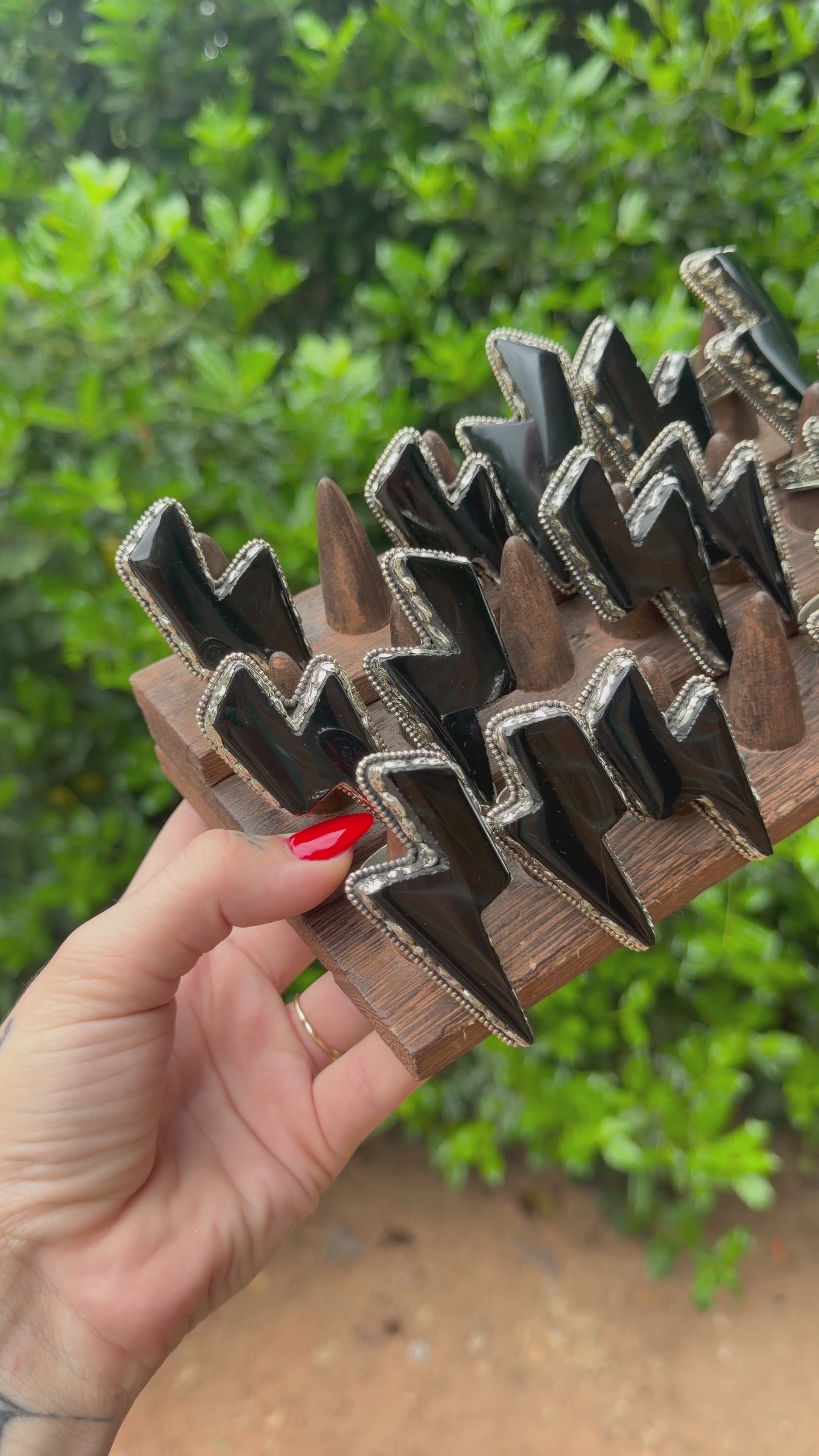 Lightning Bolt Ring in Obsidian Stone