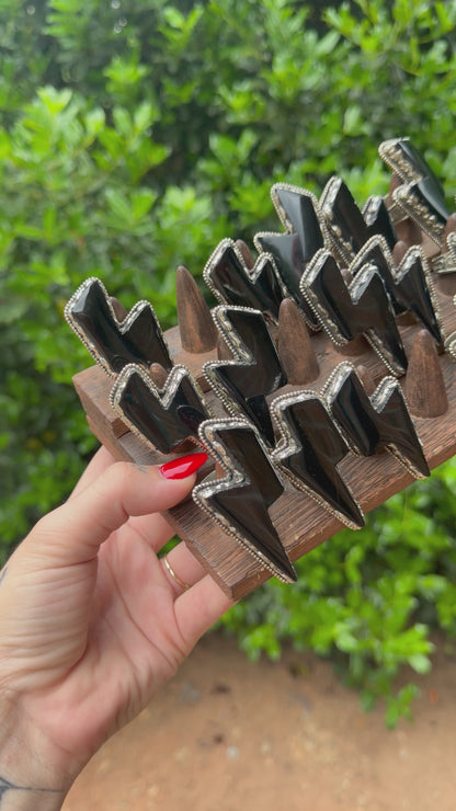 Lightning Bolt Ring in Obsidian Stone