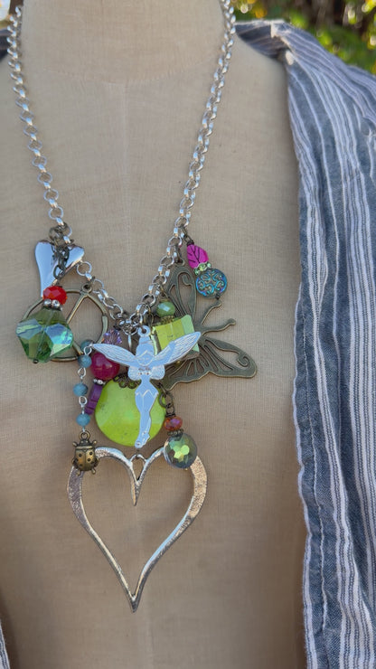 Gypsy Junk Chunky Necklace in Bright & Fairy Combo