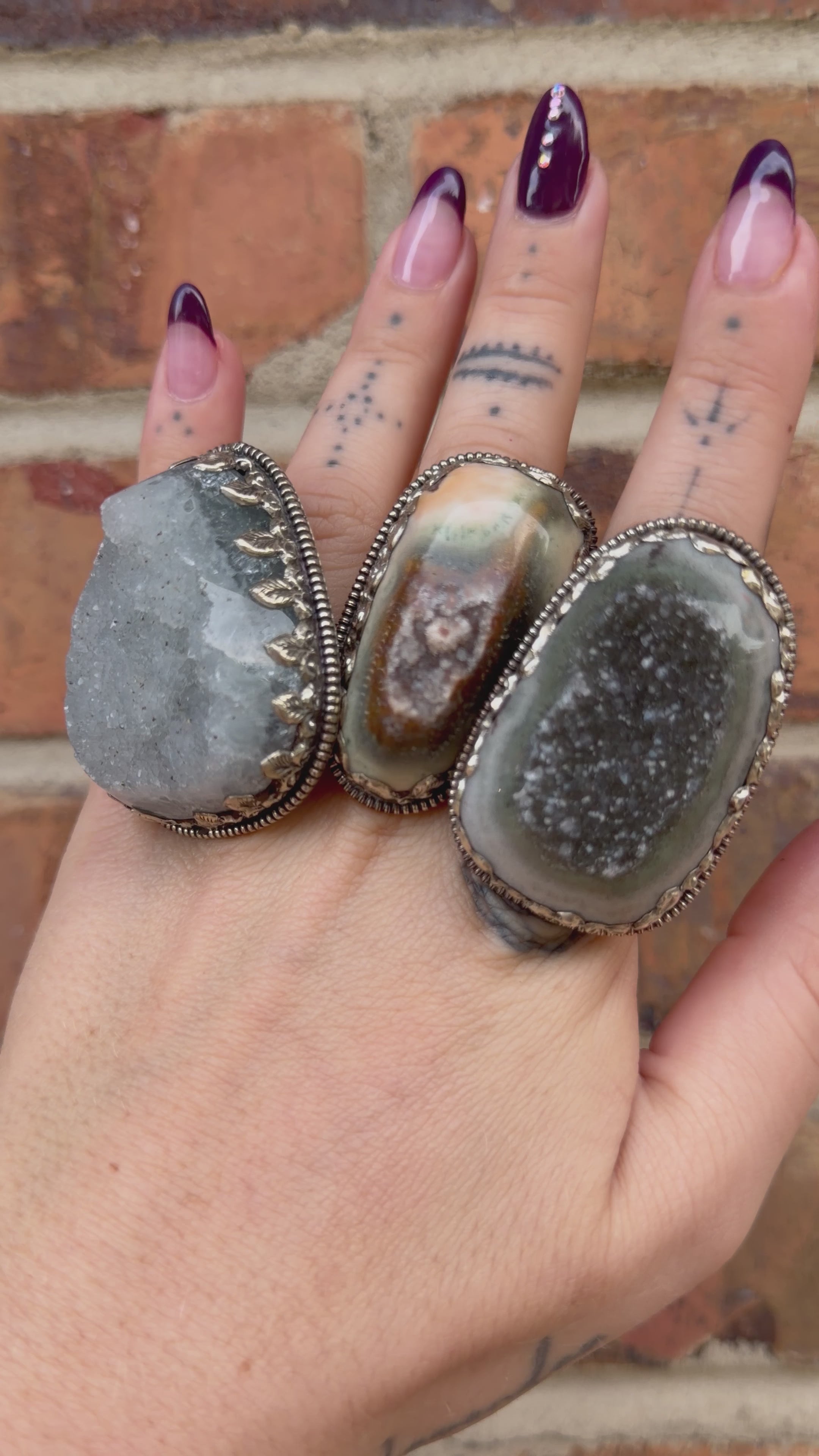 Load video: Chunky Raw Gemstone Nugget Ring Set 2