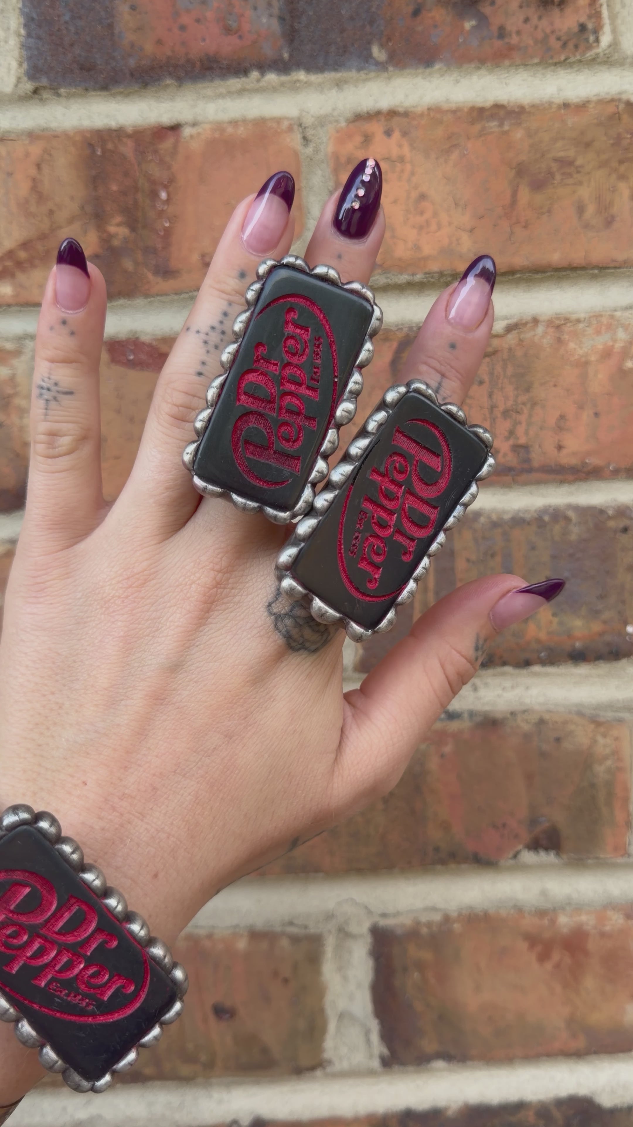 Load video: Blk Dr Pepper Domino Cuff Bracelet or Ring