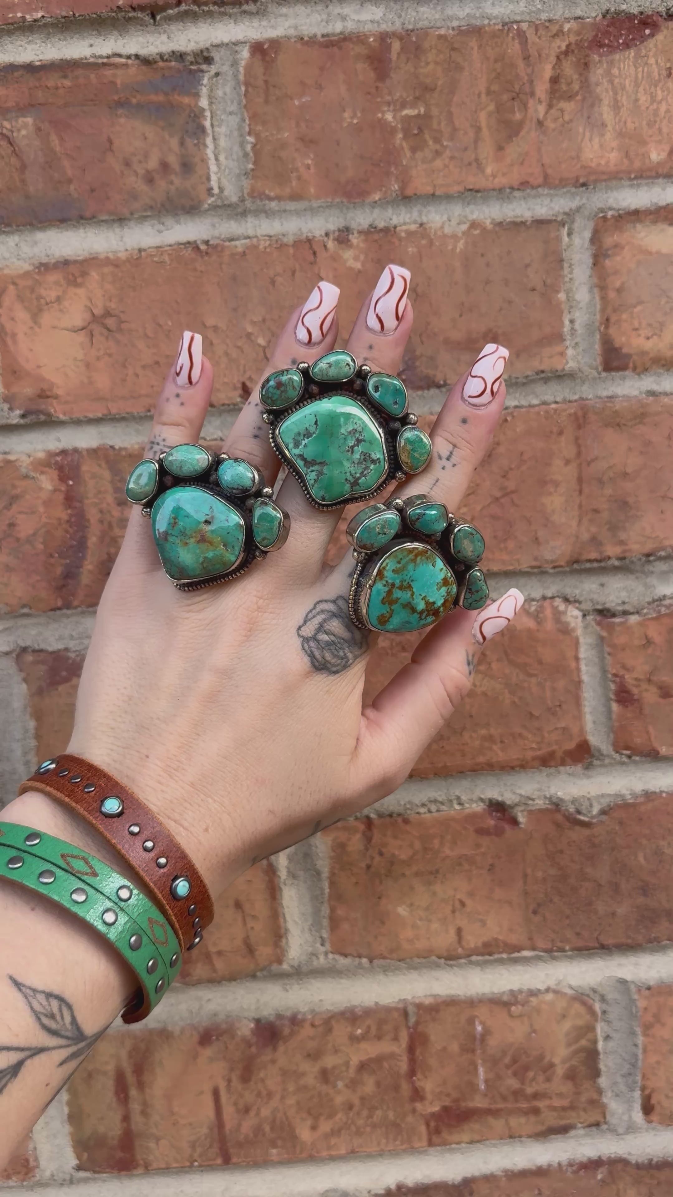 Paw Print Chunky Turquoise Nugget Ring Set 3
