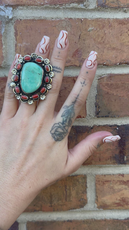 Combo 1 - Chunky Turquoise & Carnelian Ring