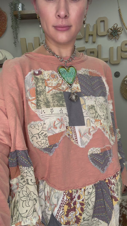 Hearted Mixed Fabric Top