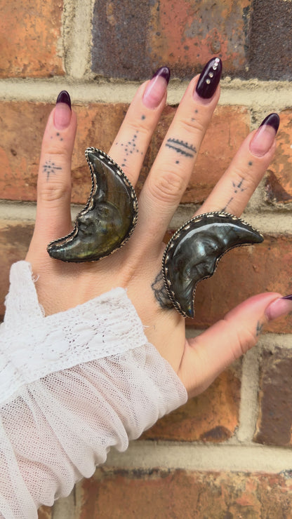 Labradorite half moon face ring