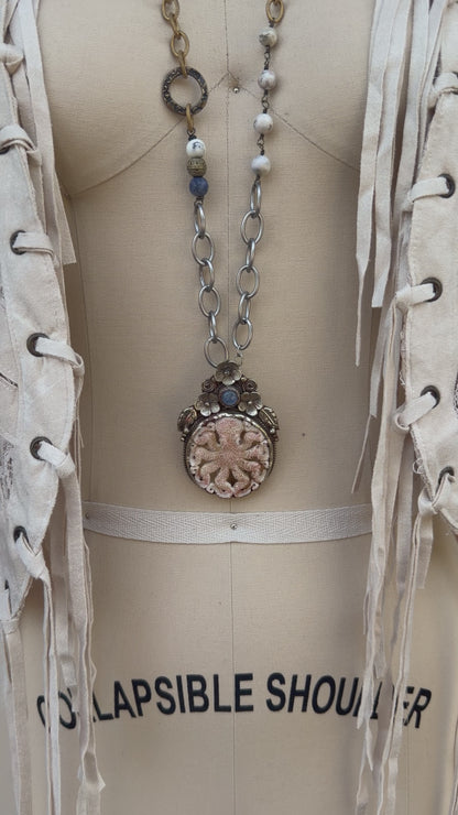 Sea Monster Carved Octopus Statement Necklace - Blue