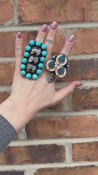 Rectangle Black Swirls Ring