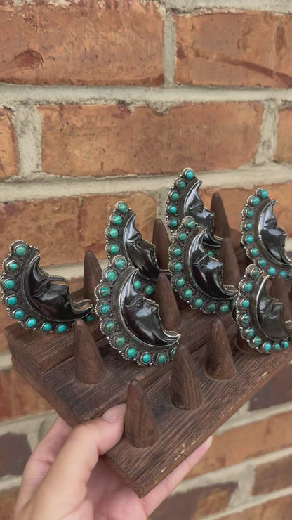 Half Moon Black and Turquoise Ring - Set B