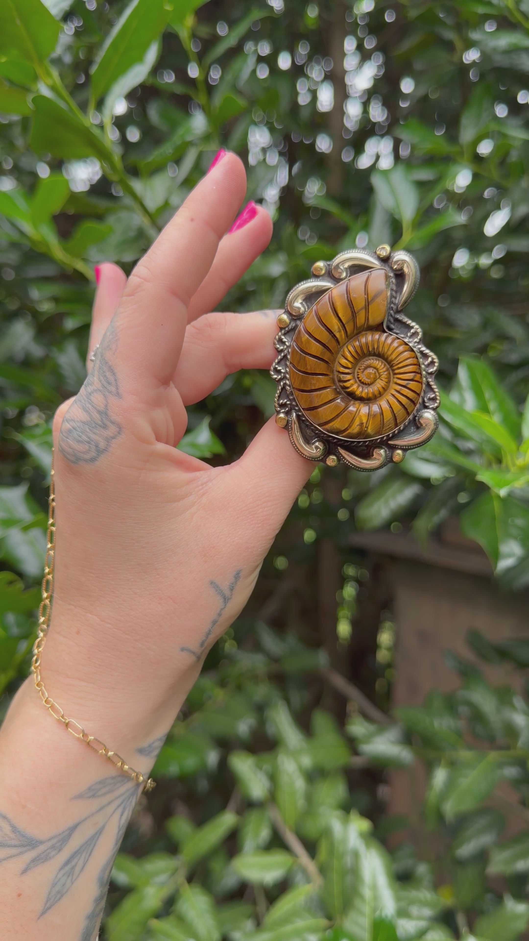 Just Swirl Carved Shell in Tigers Eye Ring - 2