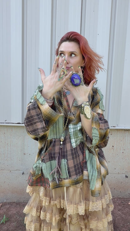 Kicking Leaves Flannel Patchwork Hoodie