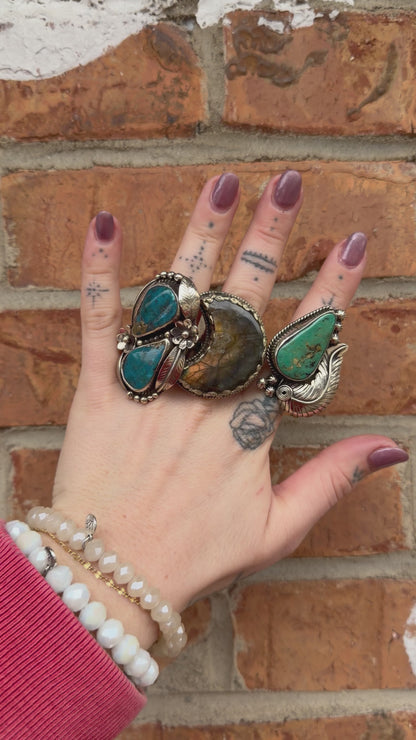 Turquoise Leaf Teardrop Ring