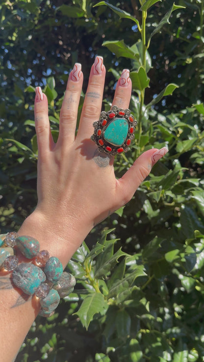 Combo 5 - Chunky Turquoise & Carnelian Ring