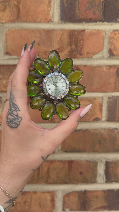 Bedazzled Watch Cuff/Green Stone