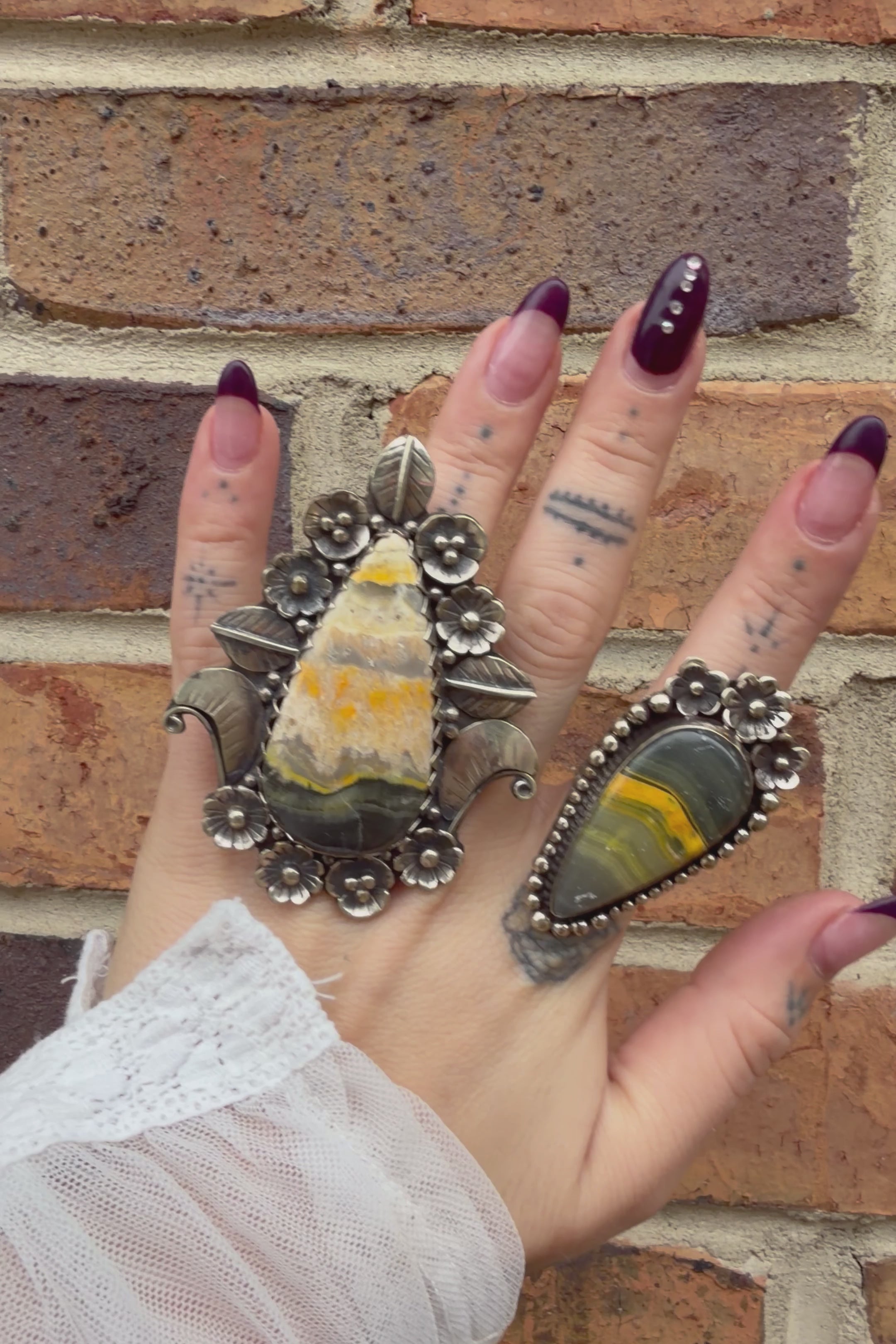 Flowered Tear Drop Ring