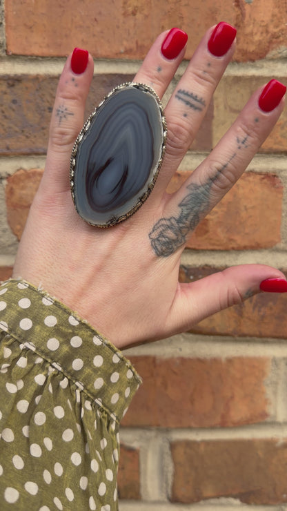 Agate GeodeSlab Rings In Grey Blues