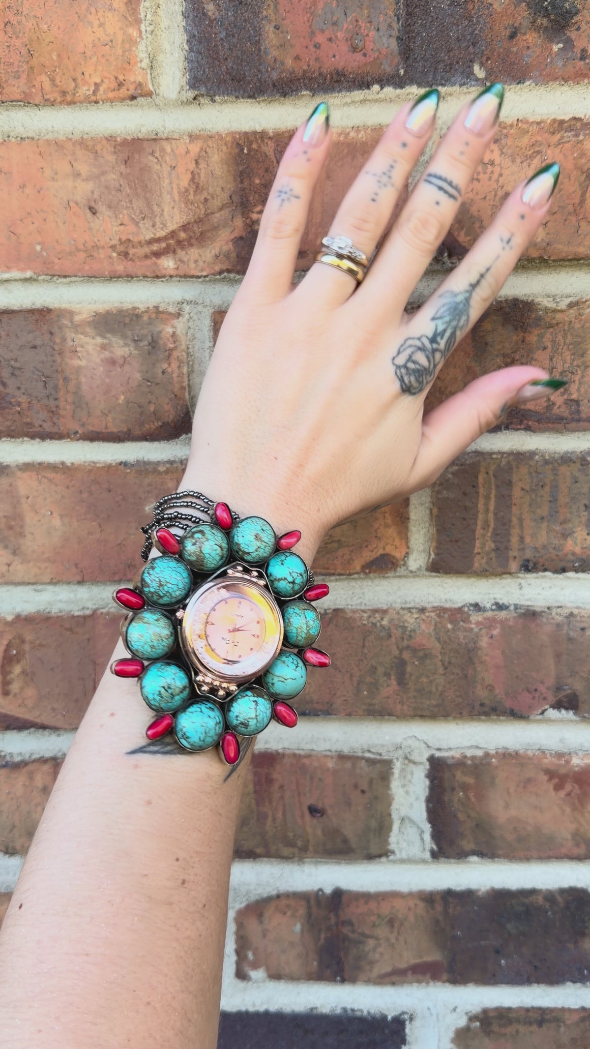 Magnesite and Coral Watch Cuff