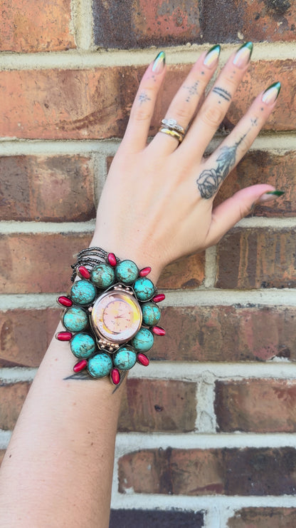 Magnesite and Coral Watch Cuff