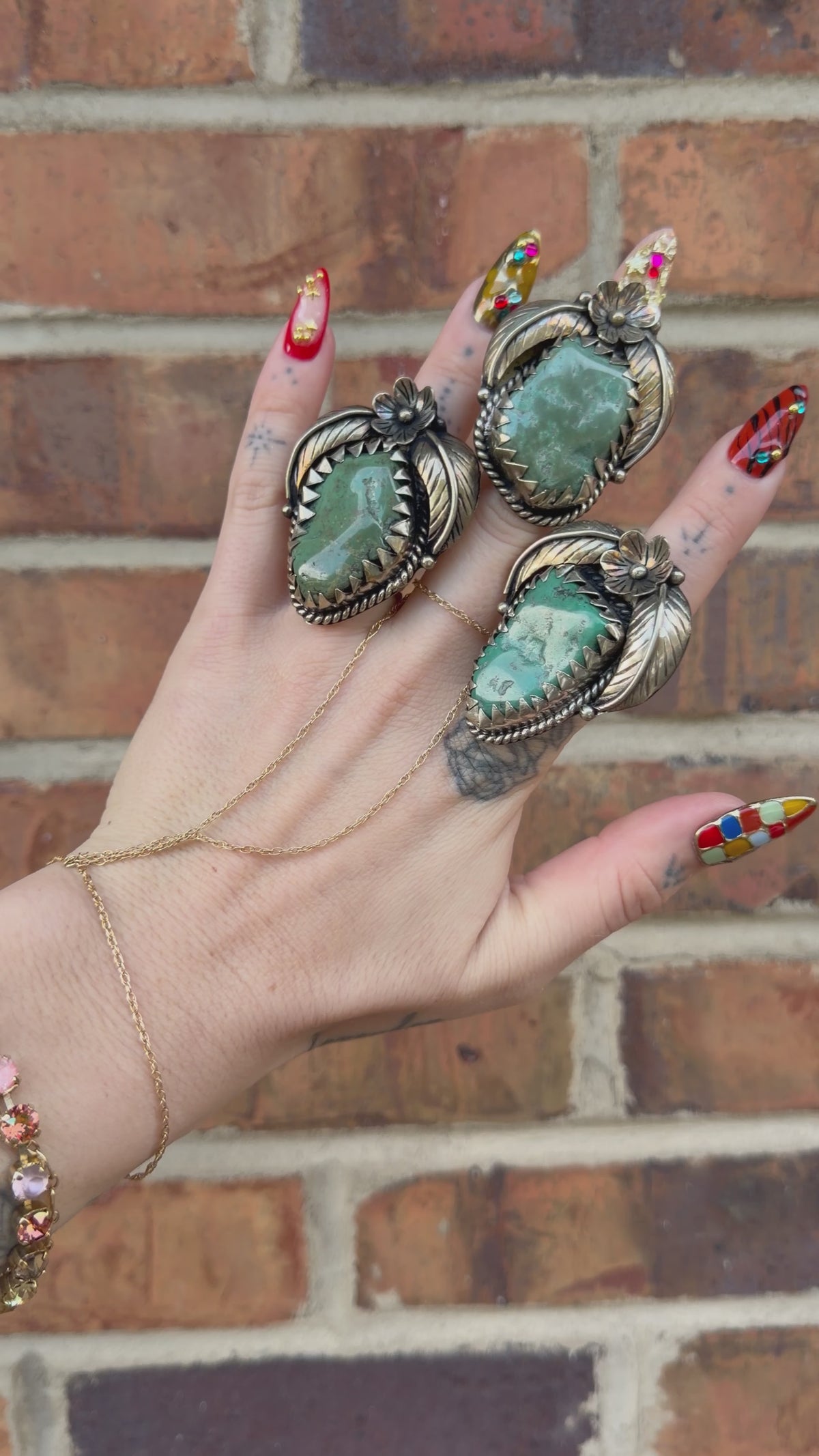 Turquoise Nugget Leaf & Flower Ring