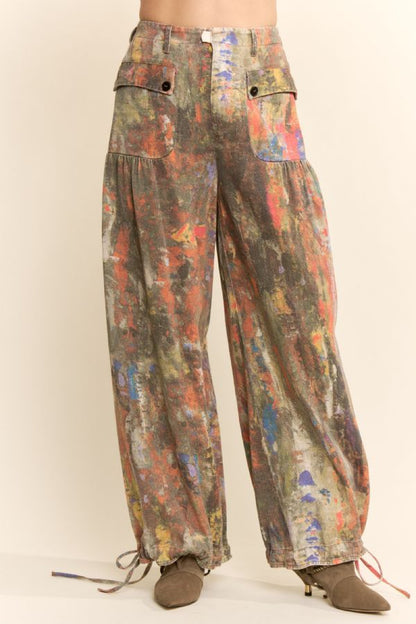 Printed Denim Wide-Leg Pants - Boho Wanderlust Boutique Davi and Dani
