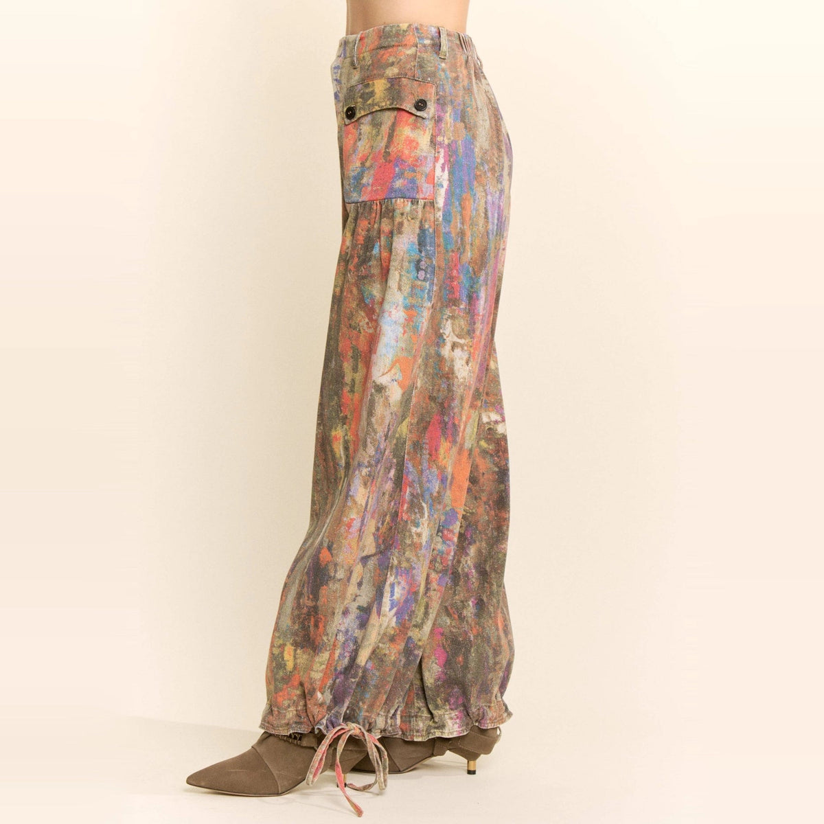Printed Denim Wide-Leg Pants - Boho Wanderlust Boutique Davi and Dani