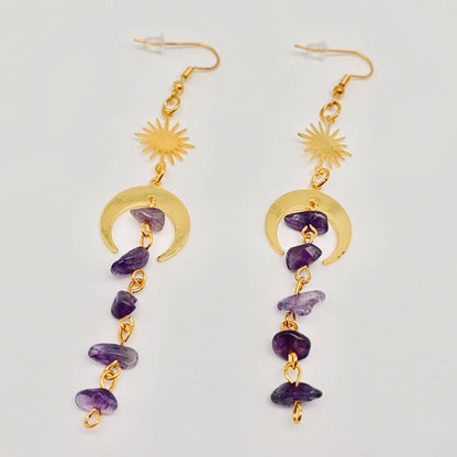 Purple Asymmetric Crystal Tassel Pendant Earrings - MS: Purple - ivyandlavyboutique Mio Queena