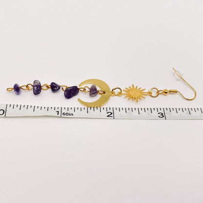 Purple Asymmetric Crystal Tassel Pendant Earrings - MS: Purple - ivyandlavyboutique Mio Queena