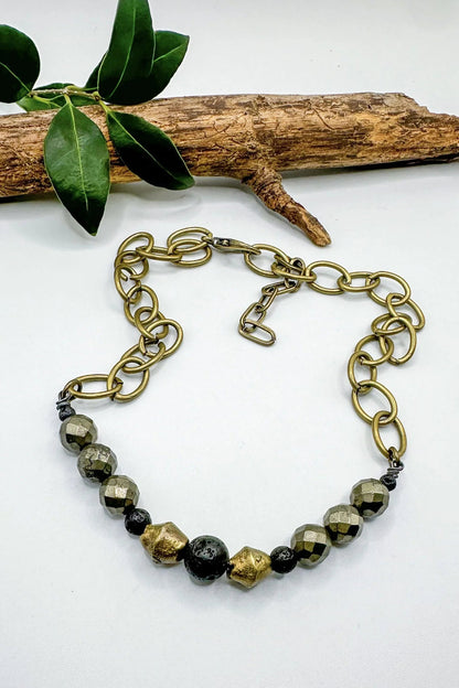 Pyrite Brass Beaded Choker - ivyandlavyboutique ivyandlavyboutique