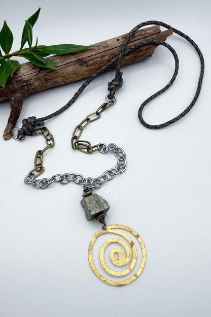 Pyrite Stone Spiral Necklace - ivyandlavyboutique Spirit Lala