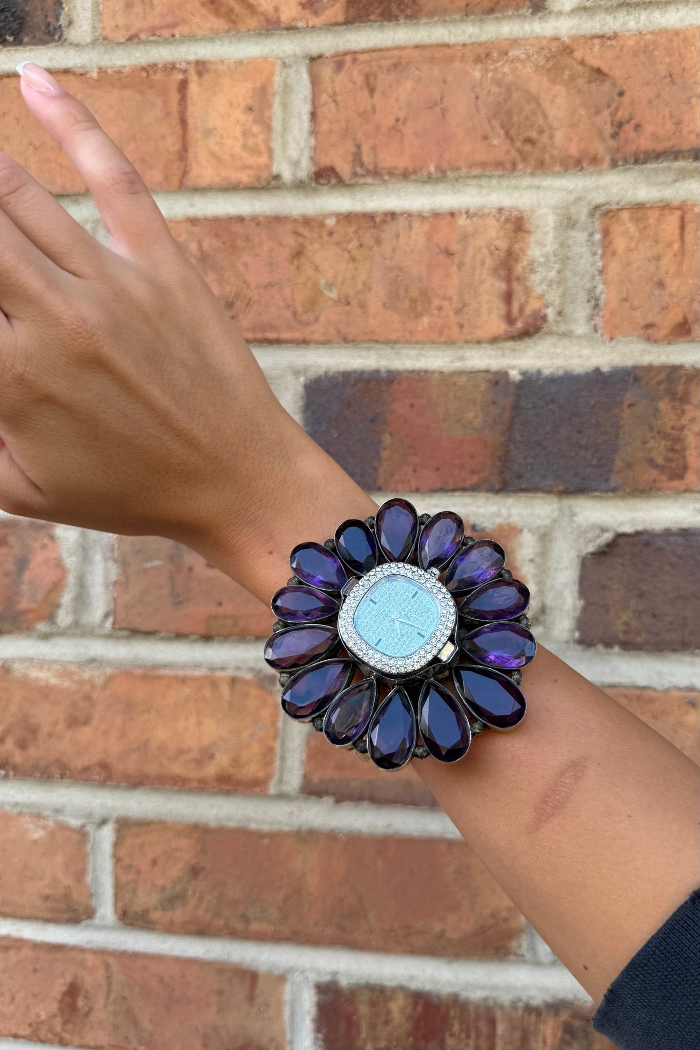 QUARTZ Bedazzled Watch Cuff/Purple Crystal - ivyandlavyboutique ivyandlavyboutique