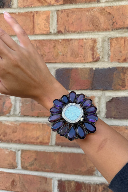 QUARTZ Bedazzled Watch Cuff/Purple Crystal - ivyandlavyboutique ivyandlavyboutique