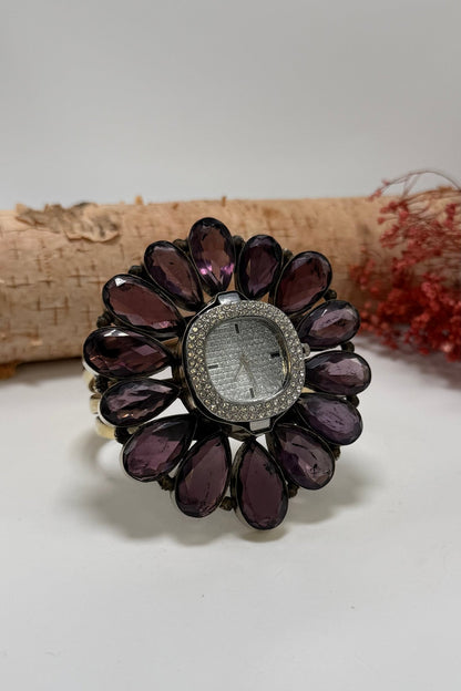 QUARTZ Bedazzled Watch Cuff/Purple Crystal - ivyandlavyboutique ivyandlavyboutique