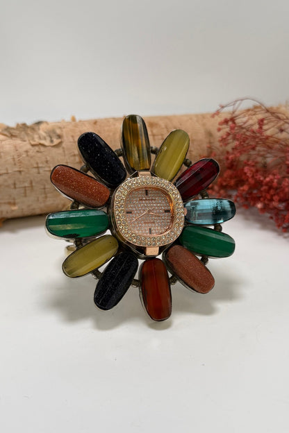 QUARTZ Bedazzled Watch Cuff/Rainbow - ivyandlavyboutique ivyandlavyboutique