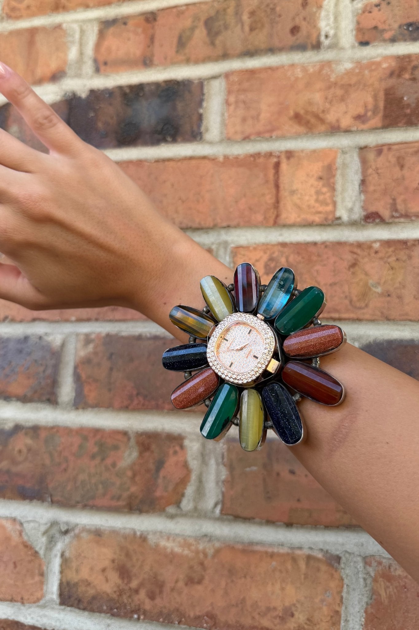 QUARTZ Bedazzled Watch Cuff/Rainbow - ivyandlavyboutique ivyandlavyboutique