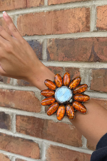 QUARTZ Watch Cuff/Orange Glitter Stone - ivyandlavyboutique ivyandlavyboutique