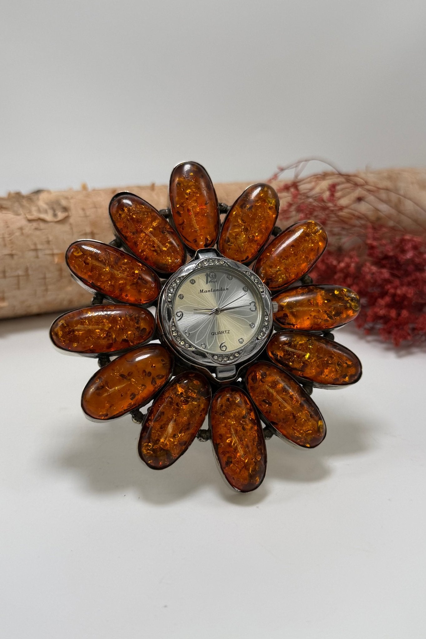 QUARTZ Watch Cuff/Orange Glitter Stone - ivyandlavyboutique ivyandlavyboutique