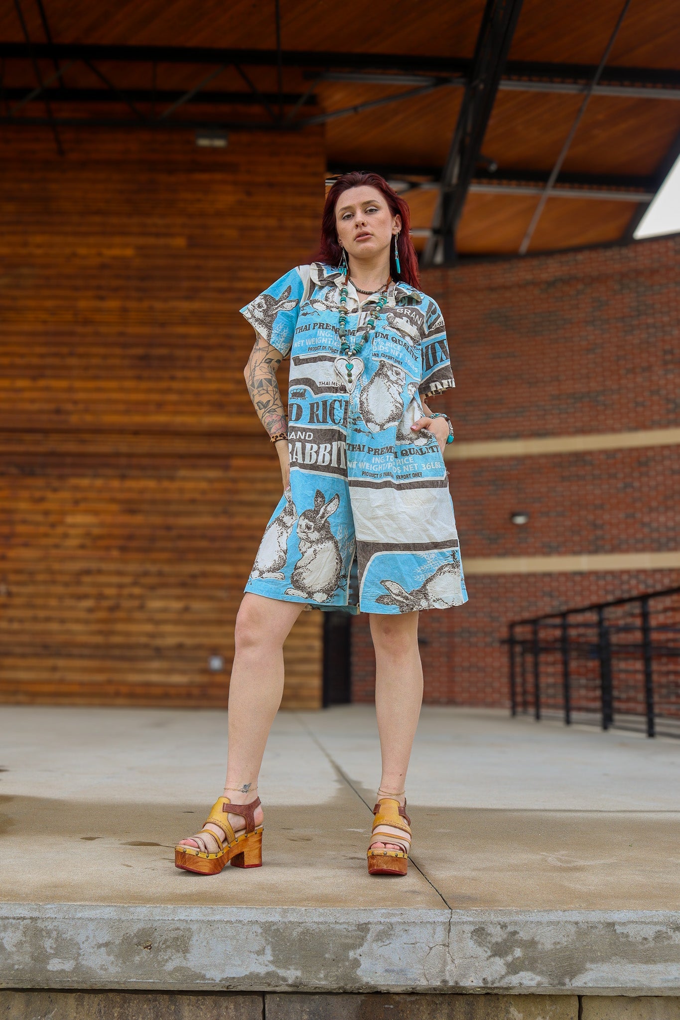 Rabbit Mischief Cotton Shirt Romper Flour Sack - ivyandlavyboutique Kathmandu Imports