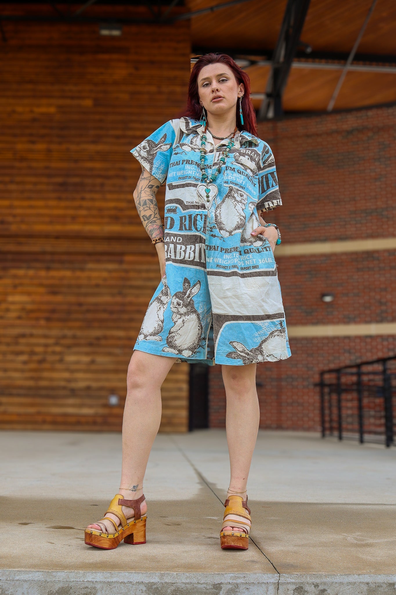 Rabbit Mischief Cotton Shirt Romper Flour Sack - ivyandlavyboutique Kathmandu Imports