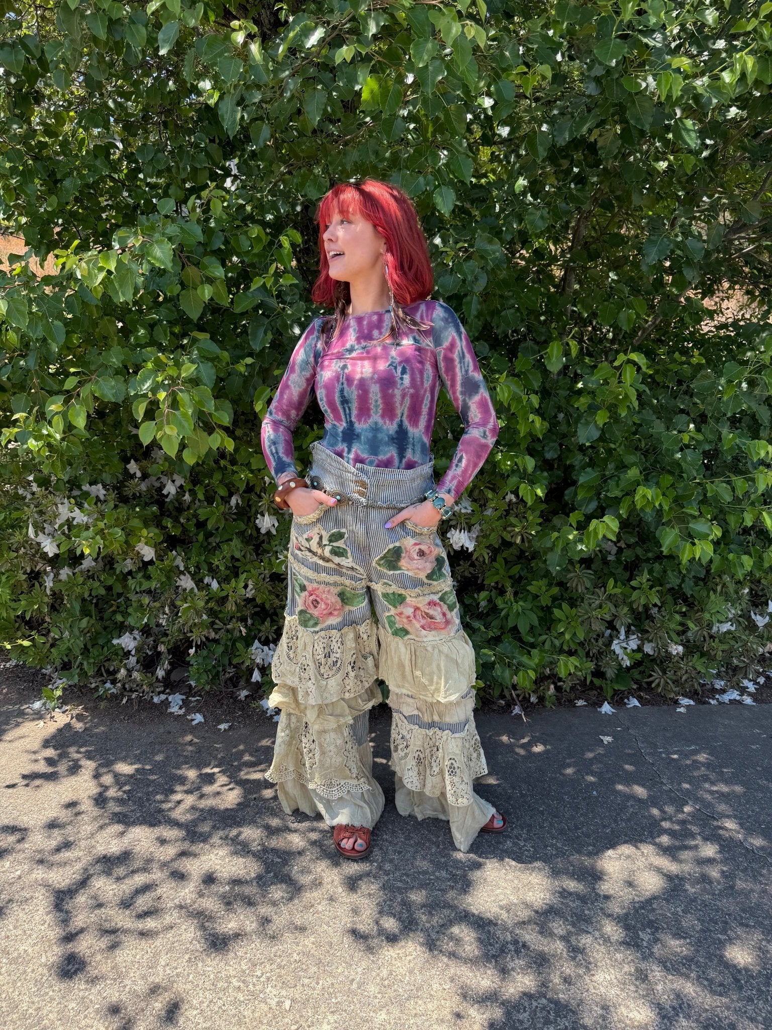 Rare Bird Stripe Crochet Ruffle Pant - ivyandlavyboutique A Rare Bird Shop