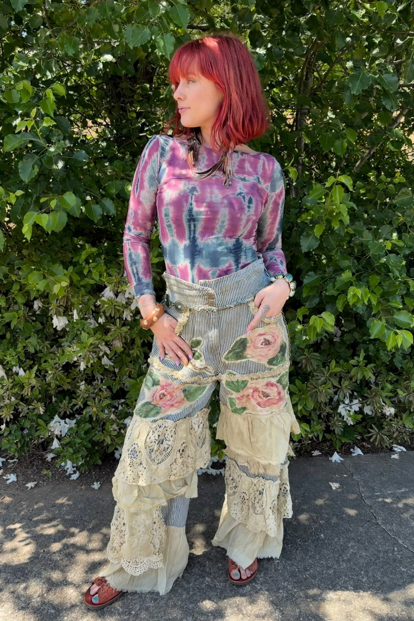 Rare Bird Stripe Crochet Ruffle Pant - ivyandlavyboutique A Rare Bird Shop